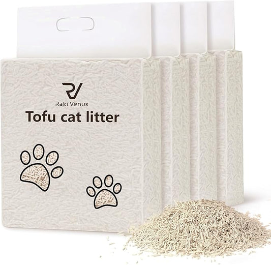 Raki Venus Tofu Cat Litter - Strong Clumping, Ultra Absorbent, Odor Control, Flushable, Low Tracking, Low Dust Tofu Litter Pellets - 4 Packs/24LB (Original Flavor)