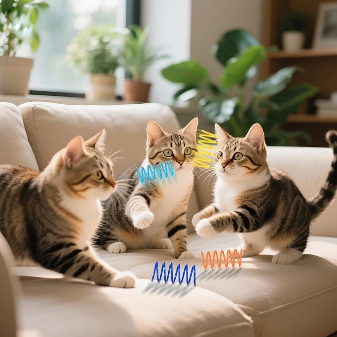 JCSHIMO 60 PCS 12 Colors Cat Spring Toys, Cat Spiral Springs for Indoor Cats, Kittens Toys Plastic Coil for Swatting, Biting, Hunting