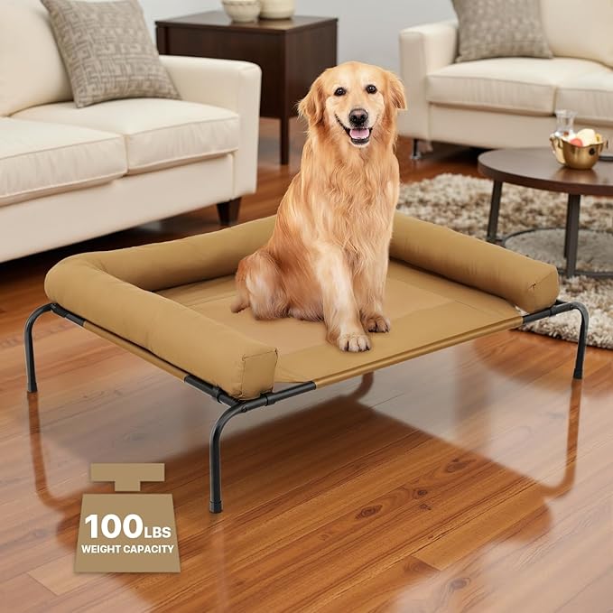 Athena Collection Outdoor Elevated Dog Bed with Removable Bolsters, 48 Inches Raised Dog Cot Washable with Metal Frame Non-Slip Feet for Medium Large Size Dog, Brown