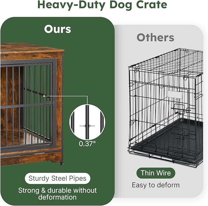 42 in Dog Crate, XL Dog Crate Furniture with 3 Doors, Wooden Dog Furniture Crate for Medium Dogs Large Breed, Heavy Duty Dogs Kennel End Table, Multiple Units Can be Combined or Stacked