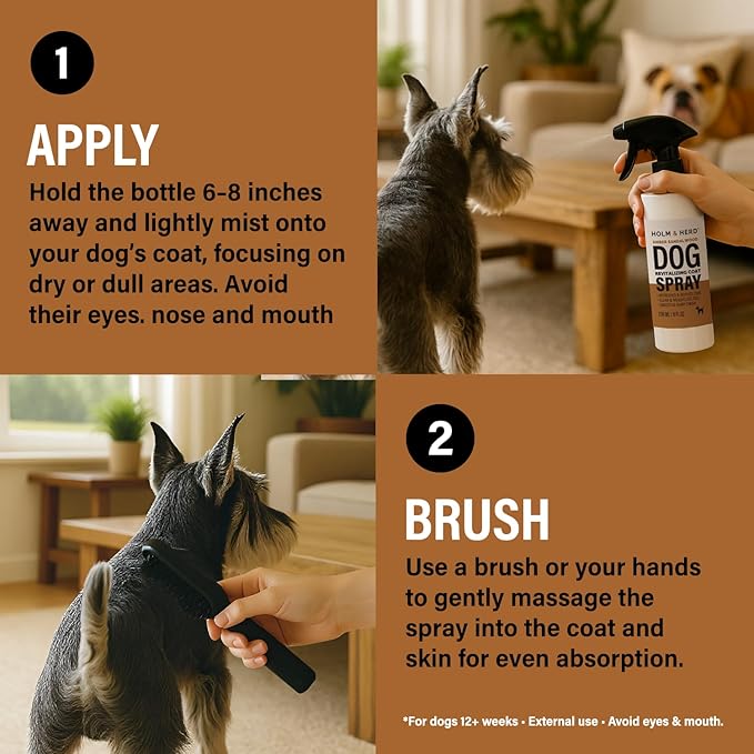 Holm & Herd Dog Deodorizing Spray – Long-Lasting Dog Coat Perfume, Leave-In Conditioner for Soft, Shiny Fur – Pet Cologne for Dogs - Amber Sandalwood 8oz