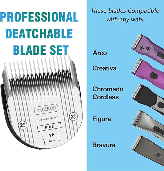 4F Pet Dog Standard Grooming Replacement Blade Compatible with Wahl 5 in 1 Arco,Bravura,Chromado,Creativa,Figura,Motion,Bellissima Clippers, Cutting Length 3/8” 9MM 2 Pack