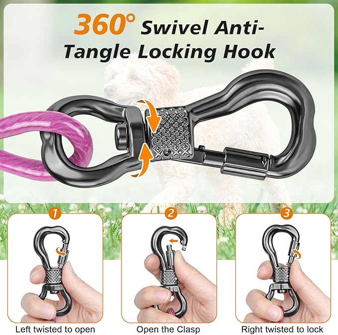 Tresbro 20 FT Dog Tie Out Cable with Spring, Shock Absorbing Tether Chains for Outside Aavilable in 10/15/20/25/30/40/50/70/100/120 FT, Heavy Duty Leads for Yard for Medium & Large Dogs Up to 500 LBS