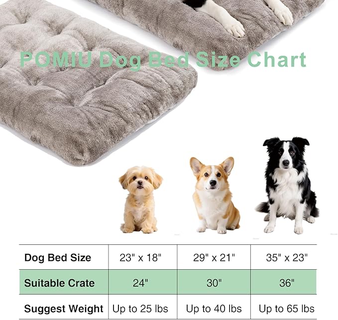 POMIU 2-Pack Washable Dog Bed, Deluxe Plush Crate Beds with Anti-Slip, Machine Washable Kennel Pad Sleeping Mat for Large, Medium and Small Dogs (2 Pack x Grey, 29.0" L x 21.0" W x 3.0" Th)