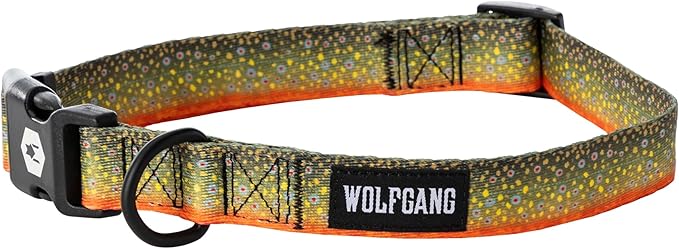 Wolfgang Heavy Duty, Adjustable Dog Collar with Quick Release Nylon Buckle for Walking & Training, BrookTrout Print, Large