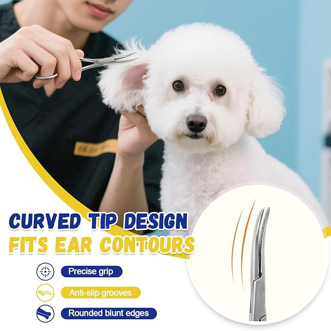 Dog Ear Hair Removal Kit - Ear Powder,Blunt Tip Grooming Scissors&Tweezers Set - Safe Hair Plucking Tool for Dogs,Ear Cleaner for Itching,Infection Treatment for Poodles, Doodles