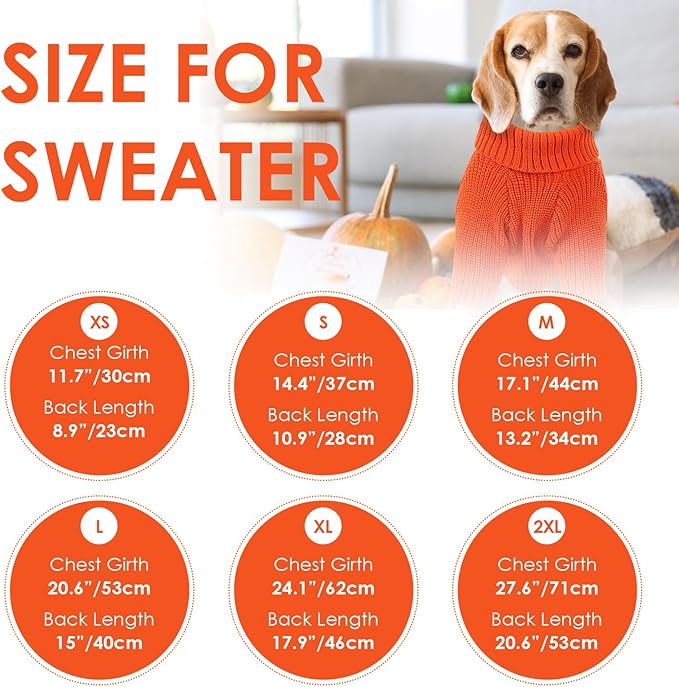 SUNFURA Dog Sweater, Christmas Sweaters for Large Dogs, Solid Color Dog Pullover for Fall Winter, Warm Sweatshirt Knit Turtleneck for Corgi, French Bulldog, Orange L