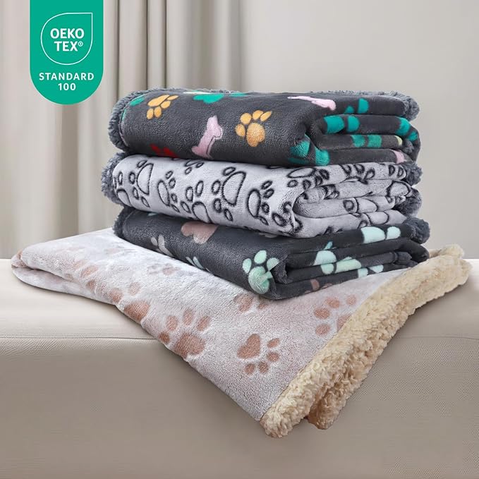 Luciphia Waterproof Pet Blankets for Couch Sofa Bed Cover Liquid Pee Proof Washable Soft Fluffy Large Dog Blanket Reversible Furniture Protection Grey Paw Thicken X-Large（85" x 57"）