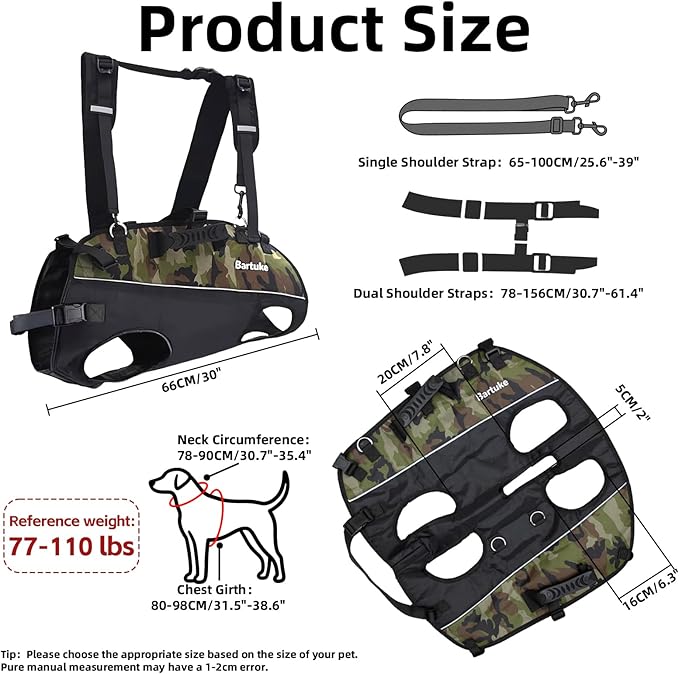 Dog Harness, Large No Pull Dog Vest Harnesses with Removable Shoulder Straps, Leash, Reflective, Working Training Easy Control Service Dog Harnesses for Large Dogs, Camo (L)