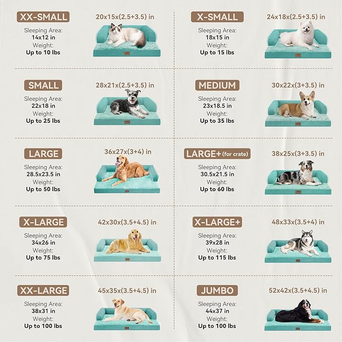 Orthopedic Large Dog Bed Washable, Orthopedic Dogs Bed with Removable Cover, XLarge XL Pet with Bolster, Washable Aqua Blue Large Dog Beds with Egg Foam for Medium Gaint Dogs