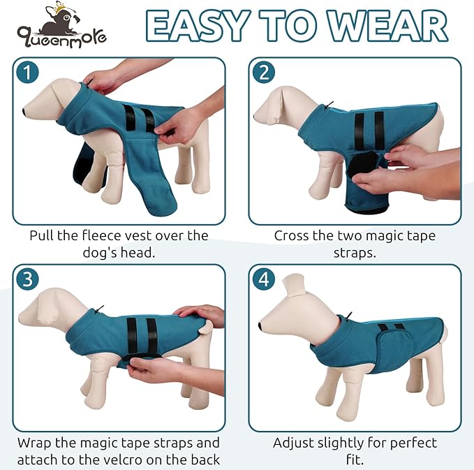 Queenmore Dog Sweaters - Soft Fleece Pullover Jacket, Warm Winter Dog Clothes, Dachshund & Cat Size, Boy or Girl (Peacock-Blue, S)