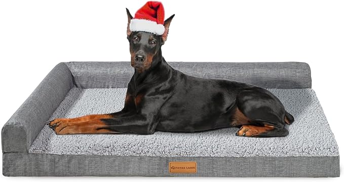 Patas Lague Orthopedic Jumbo Dog Bed for Extra Large Dogs 56''X40'', Waterproof L Bolster Pet Sofa Beds with Removable Washable Cover, Soft Comfortable Pet Couch Crate Mat with Nonskid Bottom, Grey