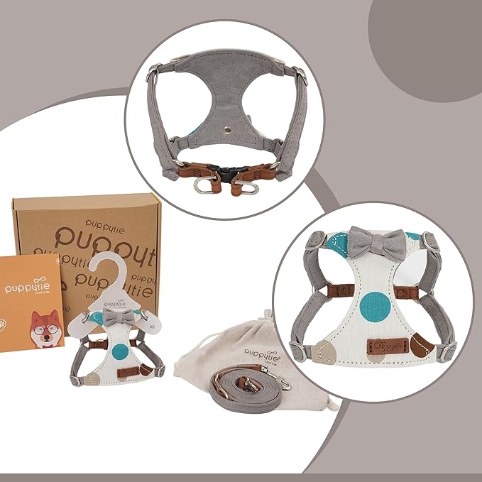 Puppytie No Pull xs Dog Harness with Multifunction Dog Leash,Soft Adjustable No Choke Escape Proof Pet Harness Vest,Smoke Grey,XS