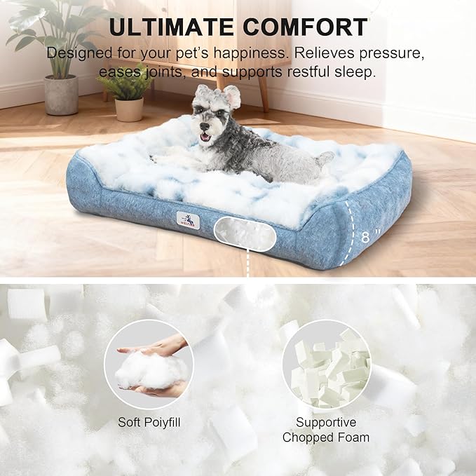 Orthopedic Dog Bed for Large Dogs - 35" Faux Fur Pet Couch with Removable Washable Cover, Nonskid Bottom, Supportive Foam, Comfortable Dog Sofa Bed for Medium Large Dogs, Tie-Dyed Blue