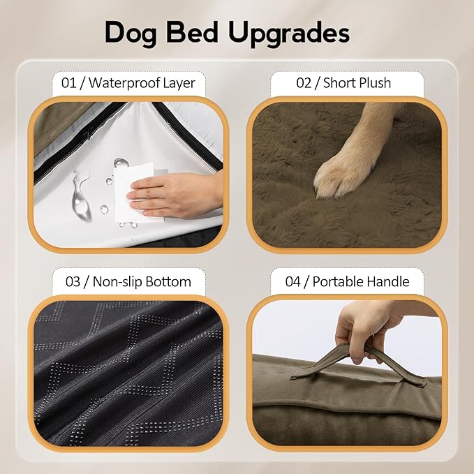 Large Orthopedic Dog Bed with Sides XXL Dog Beds with Removable Washable Cover Non-Slip Waterproof Pet Bed for Extra Large Dogs - Light Coffee XXL