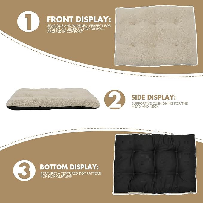 Athena Collection Dog Bed Medium Size Dog, 35 Inches Washable Dog Crate Bed for Medium Dogs Cats Pets, Faux Fir Calming Crate Pad Warming Cozy Soft, Beige