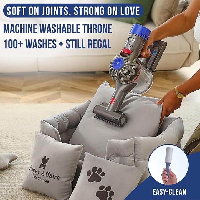 Luxury Dog Bed Chesterfield – Handcrafted Velvet Throne for Dogs | Joint Support, Calming & Temp-Regulating Comfort | Durable 5+ Years, Anti-Claw, Washable 100+ Times – XS, Gray