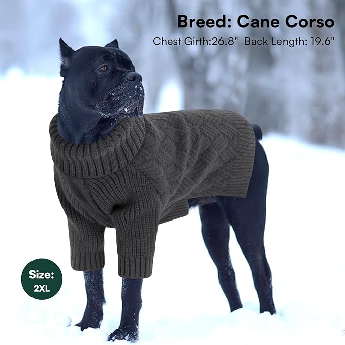 SUNFURA Dog Sweater Large Size Dog, XXL Pet Sweaters for Extra Large Dogs, Doggy Warm Turtleneck Christmas Sweatshirt Cold Weather Knit Pullover for Golden Retriever, Grey XXL