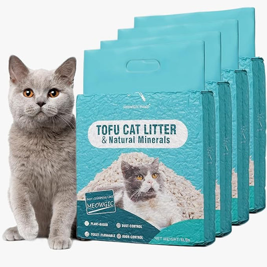 Meowgic Paws Plant-Based Cat Litter, Odor Control Quick Clumping Tofu Cat Litter, 24 lbs, Low Tracking Dust Control Lightweight Flushable Unscented Natural Kitty Litter
