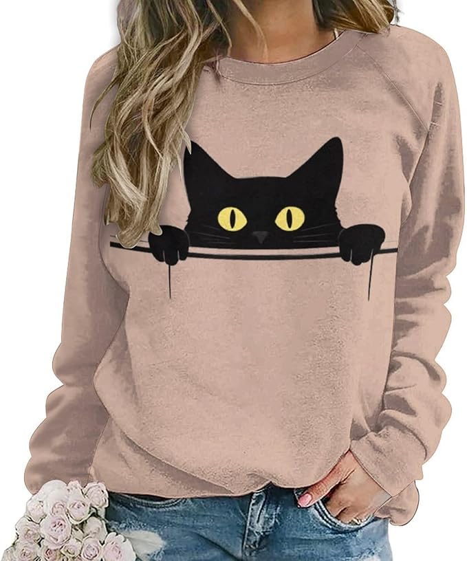 Womens Ugly Christmas Sweatshirt Funny Cat Dog Printed Xmas Pullover Shirts Crewneck Long Sleeve Graphic Hoodies