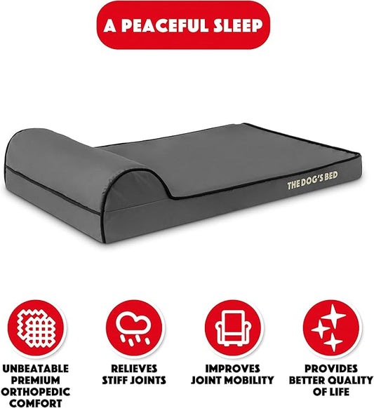 The Dog’s Bed Orthopedic Headrest Dog Bed Med Grey/Black, Memory Foam, Pain Relief: Arthritis, Hip & Elbow Dysplasia, Post Surgery, Lameness, Waterproof Washable Cover