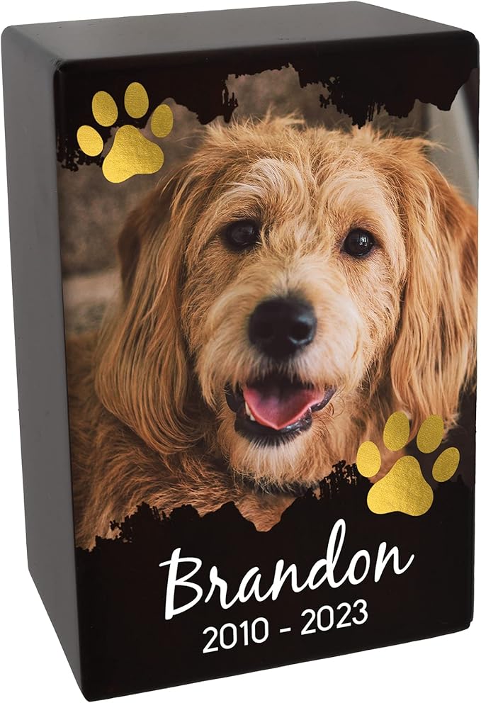 Custom Pet Keepsake Urns for Dogs, Wooden Box for Pet Ashes with Photo for Your Beloved Pets, Pet Cremation Urns as Sympathy Gifts for Pet Lovers - Small, 6" x 4" x 2.75" (Design 5)