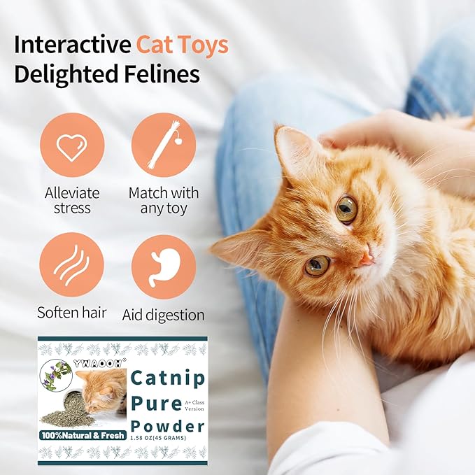 YWAOOH Premium Catnip for Cats & Kittens – Cold-Processed, High Potency Nepetalactone, 100% Pure Organic Leaf-Only Catnip for Toys, Scratchers, Refills, Stimulates Play & Protects Furniture - 45g
