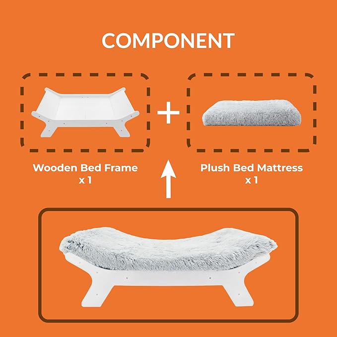 Muihood Elevated Dog Bed Wooden Frame and Mattress with Washable Cover, White XL Up to 90 lbs