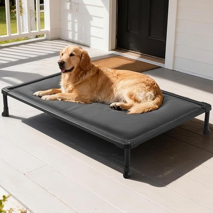 Veehoo Chewproof Elevated Dog Bed, Durable Raised Pet Cot with Soft PP Cotton-Filled Waterproof Mat, Washable Padded Cot for Indoor, Outdoor & Camping, 49-Inch, Grey