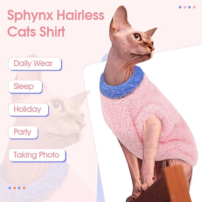 Cat Sweater, Warm Kitten Coat Fleece Vest, Sphynx Hairless Cat Shirts, Soft Pajamas for Cats Only