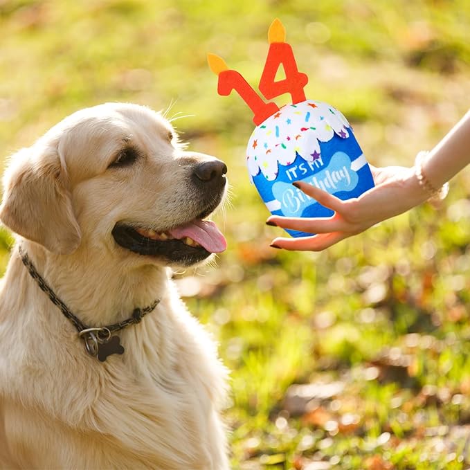 Dog Birthday Cake Toy Accessories for Girl Boy Gifts, Squeaky Plush Toy for Dog Birthday Party Decor Favor for Large, Medium and Small Dogs(14th,Blue)