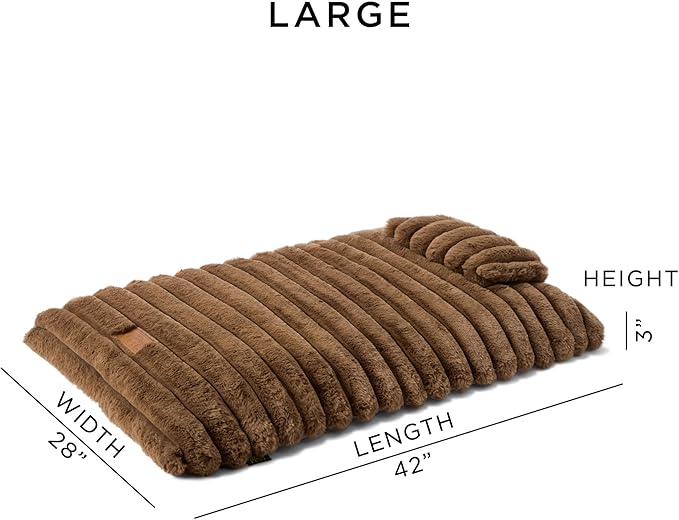 TOWN & COUNTRY LUXE CuddleTown Ribbed Bubble Stripe Pillow Crate Mat Pet Bed, Machine Washable Cover, Soft & Calming, Non-Slip Bottom, Brown, Large 42"x28"x3"