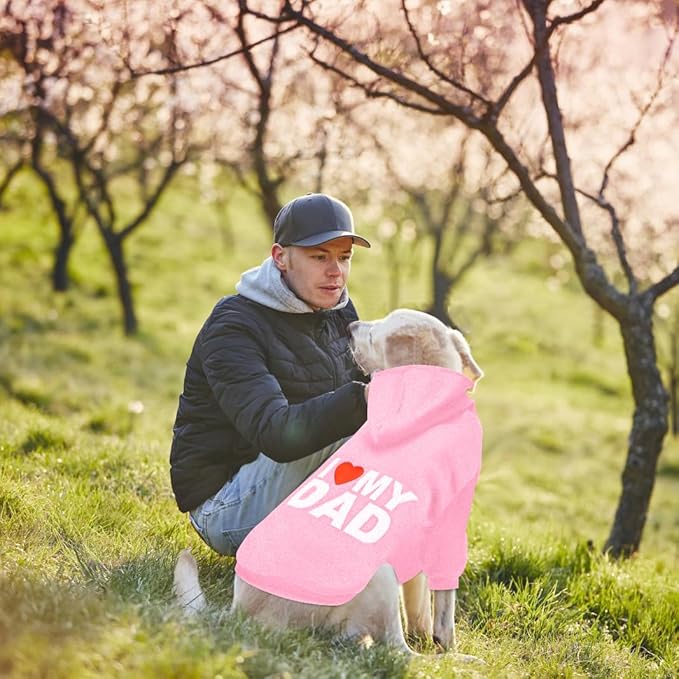 GreenJoy Dog Sweater Dog Hoodie Cold Weather Dog Coat Hooded Sweatshirt for Puppies,Cats, Small Medium Large Dogs (Pink(I Love My Dad), X-Small)