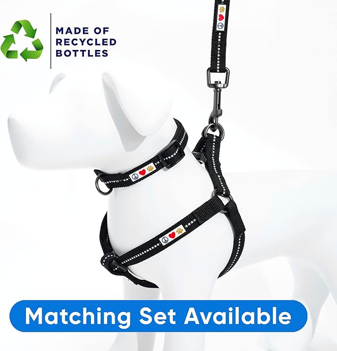 Pawtitas Recycled Reflective Step-in Dog Harness – Adjustable No-Pull Vest for Puppies to Seniors, Safe & Comfortable M Black