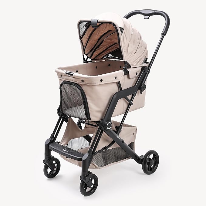 Dog Cat Strollers, Suitable for Dogs and Cats Weighing No More Than 66 Pounds, Foldable 4 Wheels Pet Stroller, Travel Small Dog Pet Stroller with 4 Wheels (Beige)