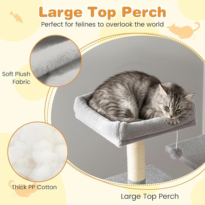 Tangkula Cat Tree for Indoor Cats, 75 Inch Extra Tall Cat Tower with Sisal Scratching Post, Padded Top Perch, Dual Condos, Hammock, 2 Dangling Balls, Platforms, Multi-Level Cat Climbing Furniture
