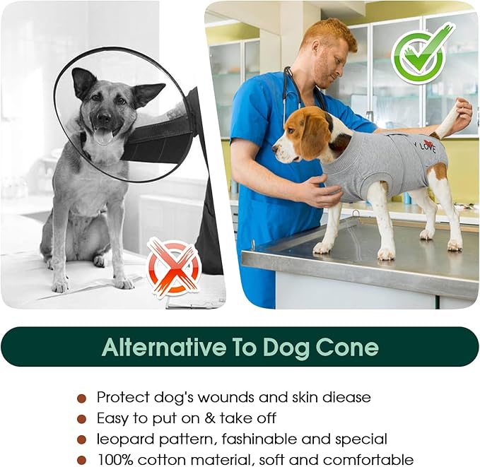 Kuoser Dog Recovery Suit for Male Dogs, Post-Surgery Bodysuit for Spay Neuter, Dog Onesie After Surgery, Anti-Licking Pet Surgical Recovery Suit, Gray S
