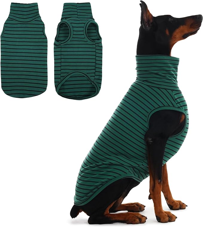 IECOii XXXL Dog Sweater - Snug Dog Turtleneck Sweater,Green Stripes,XXX-Large,Warm Christmas Winter Pullover Sweatshirt,Machine Washable Fleece,Extra Stretchy for Extra Large Dogs Labrador,Doberman