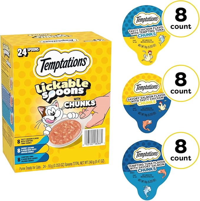 Temptations Lickable Spoons Cat Treats Variety Pack, 24 Spoons