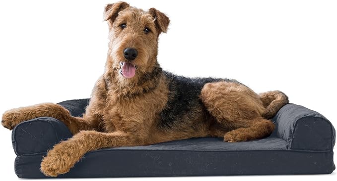Furhaven Memory Foam Dog Bed for Large/Medium Dogs w/ Removable Bolsters & Washable Cover, For Dogs Up to 55 lbs - Quilted Sofa - Iron Gray, Large