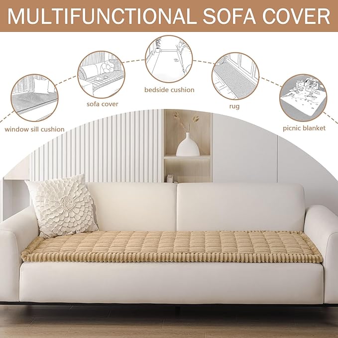 Smiry Couch Cover for Dogs Washable, Non Slip Fuzzy Pet Couch Covers for 3 Cushion Sofa Pet Friendly, Thick Soft Sofa Slipcovers Cushion Protector (Camel, 27.6" x 88")