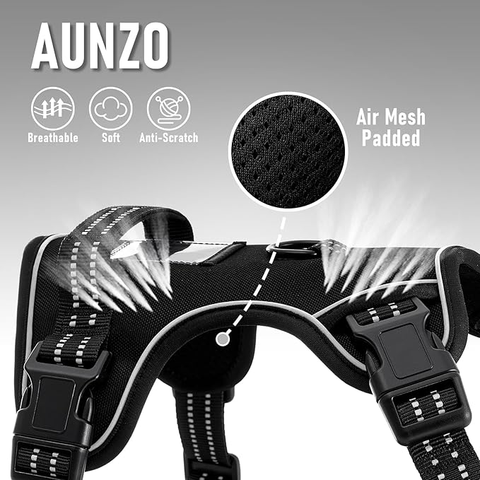 No Pull Dog Harness for Large Dogs, Golden Retriever, Labrador, German Shepherd etc, Easy to Put On and Take Off, Reflective, No Choke, Adjustable and Padded Pet Vest Harness, Black, L