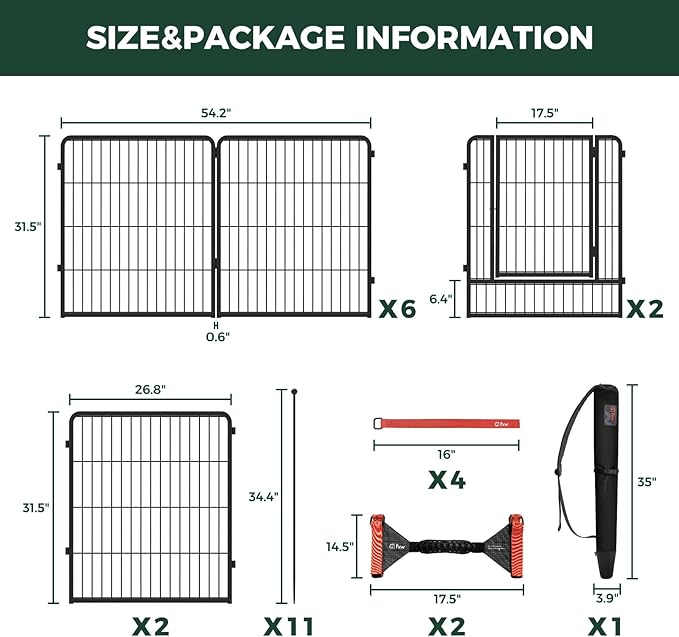 FXW Instant Unleashed Dog Playpen, Portable Pet Fence for Outdoor, RV Trips, and Camping, 32 inch, 16 Panels for Small and Medium Dogs with Easy-Carry Straps (2 Pack) and Stake Bag│Patented