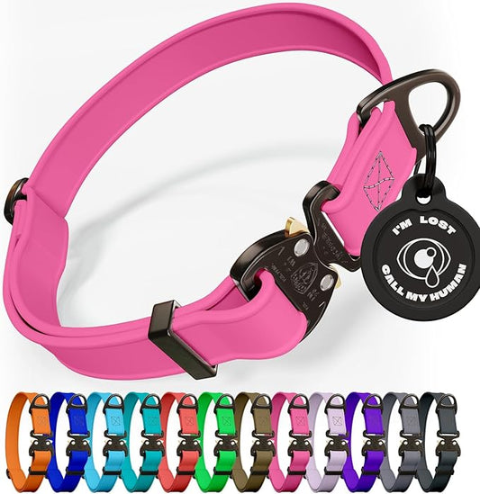 Biothane Dog Collar with Cobra Buckle - Made in USA - QR Code Dog Tag ID Included - Adjustable Heavy Duty Dog Collars for Medium Large Dogs - Waterproof Military Grade Tactical Collar for Dogs