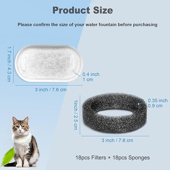 Cat Water Fountain Filters, 24 Pack Replacement Filters for 108oz/3.2L& 67oz/2L Stainless Steel Pet Dog Water Fountain