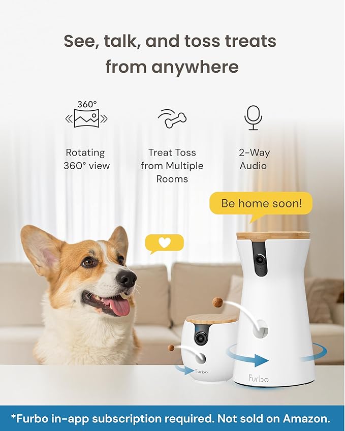 Furbo 360° Dog Camera + Mini 360° Cam (2-Camera Bundle Nanny Pro Subscription): Dog Safety Alerts, Pet Camera with Speaker, Phone App & Night Vision (New Subscription Needed at Setup)