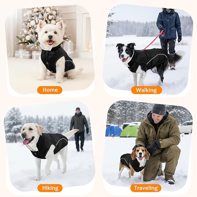 SlowTon Dog Coat - Warm Dog Winter Coat Waterproof, Reflective Winter Jacket with Pocket, Puppy Fleece Vest Pet Apparel Cold Weather Clothes for Small Medium Large Dogs Boy Girl (Black, XS)