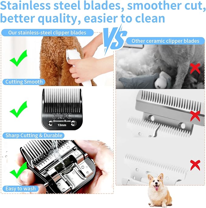 3 Pcs Size 3-3/4FC Detachable Dog Grooming Blades, Compatible with Andis, Oster A5, Wahl KM10 Series Clippers, Cut Length 13mm, Black (3-3/4FC 13mm, 3Pcs)