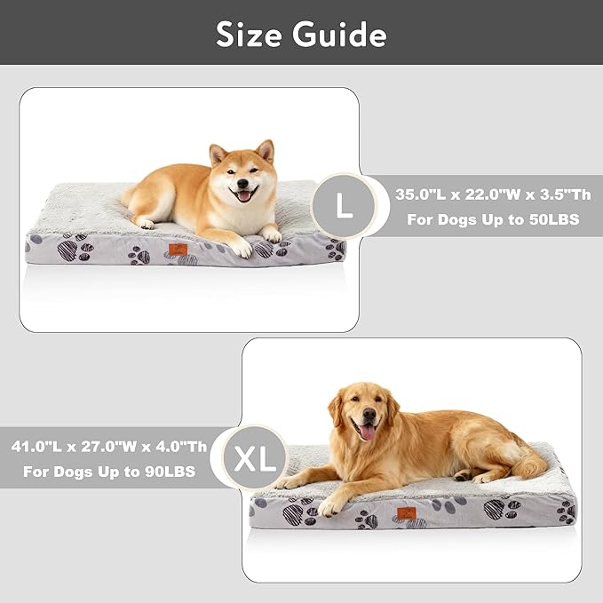 Waterproof Orthopedic Dog Bed for Extra Large Dogs 41x27x4 Inch - Egg Crate Foam Pet Crate Bed with Removable Washable Cover, Plush Top Anti-Slip Bed Mat, Dark Grey