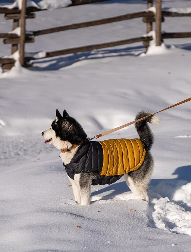 SPACE LION Dog Puffer Jacket, Down Winter Coat, Durable Outdoor Coat for Cold and Windy Conditions, Lightweight & Adjustable Fit Coats for Large Dogs,(BlackKhaki, Size26/3XL)